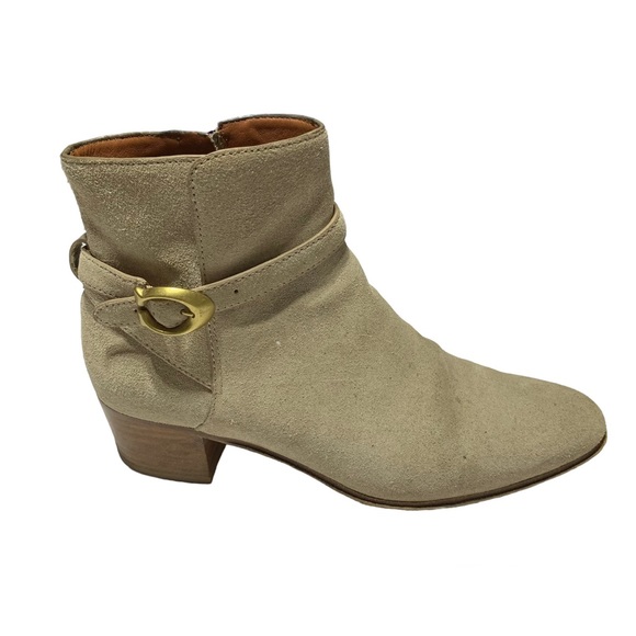 Coach Shoes - Coach Chrystie Suede Ankle Boots with Gold Buckle